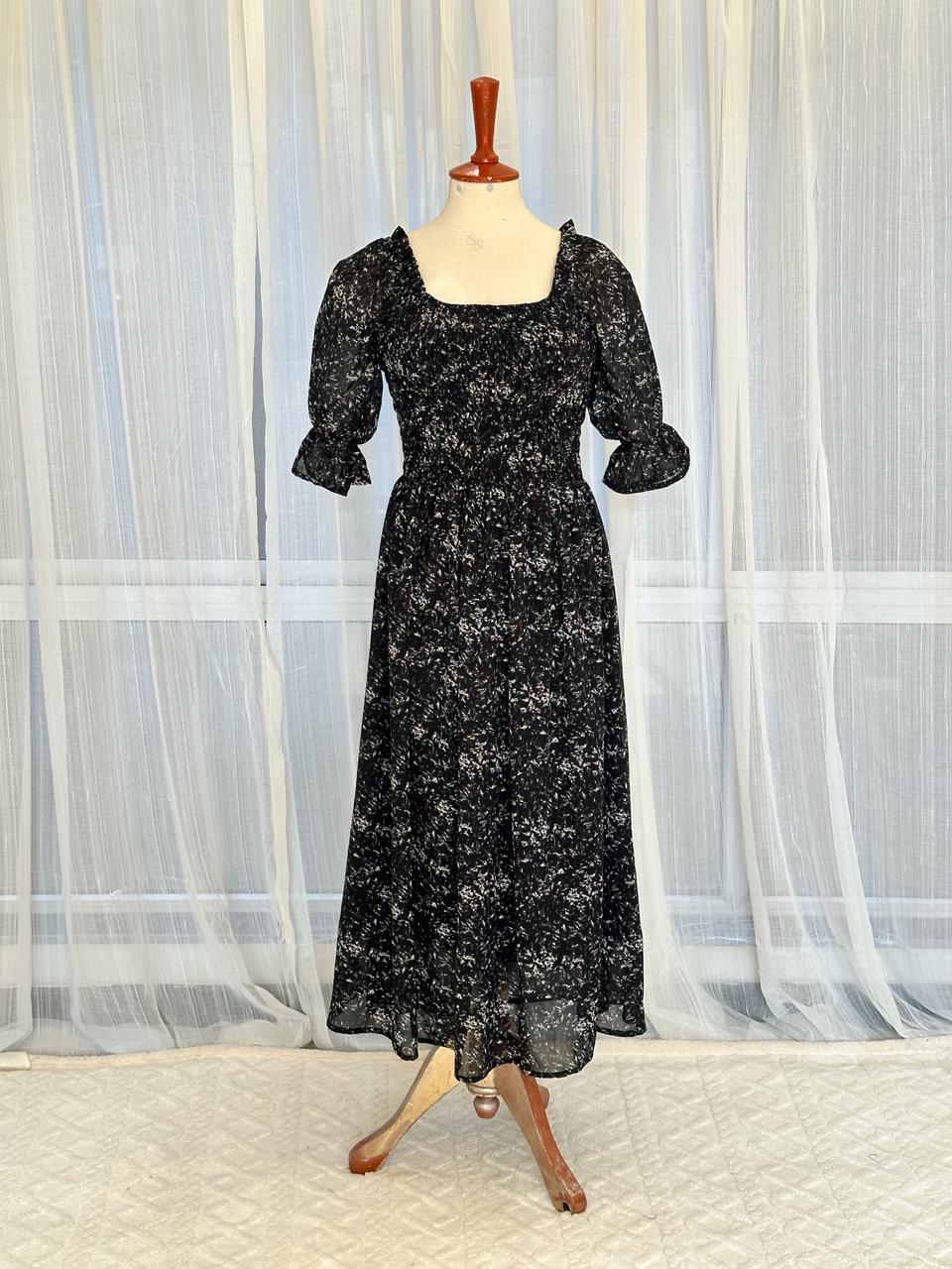 Bold MOD Chiffon Floral Ruffle Hem Dress